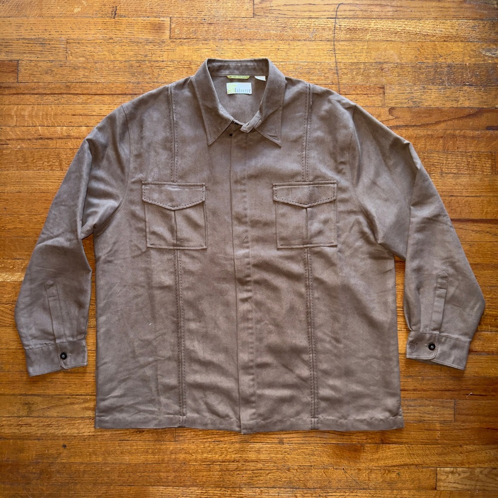 CUBANERA Mens XXL Brown Faux Suede‎ Long Sleeve Button Up Shirt
